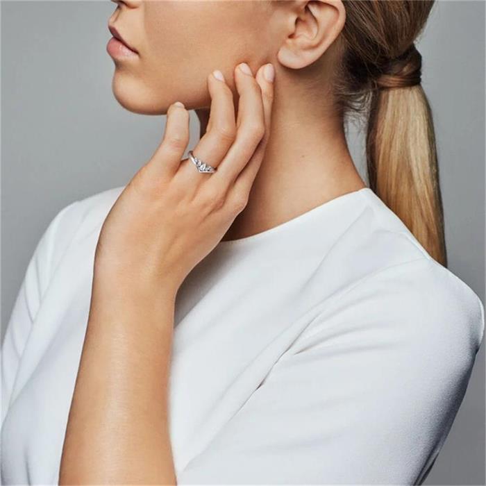 Ring wishbone voor dames in sterling zilver met Zirkonia