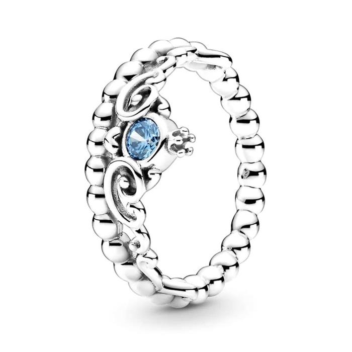 Ring disney assepoester blauwe tiara in 925 zilver