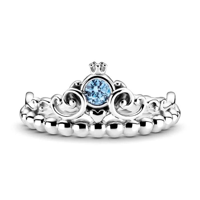 Ring disney assepoester blauwe tiara in 925 zilver