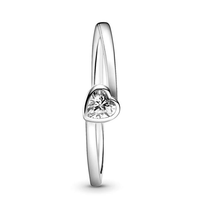 Ladies ring heart in sterling silver with zirconia