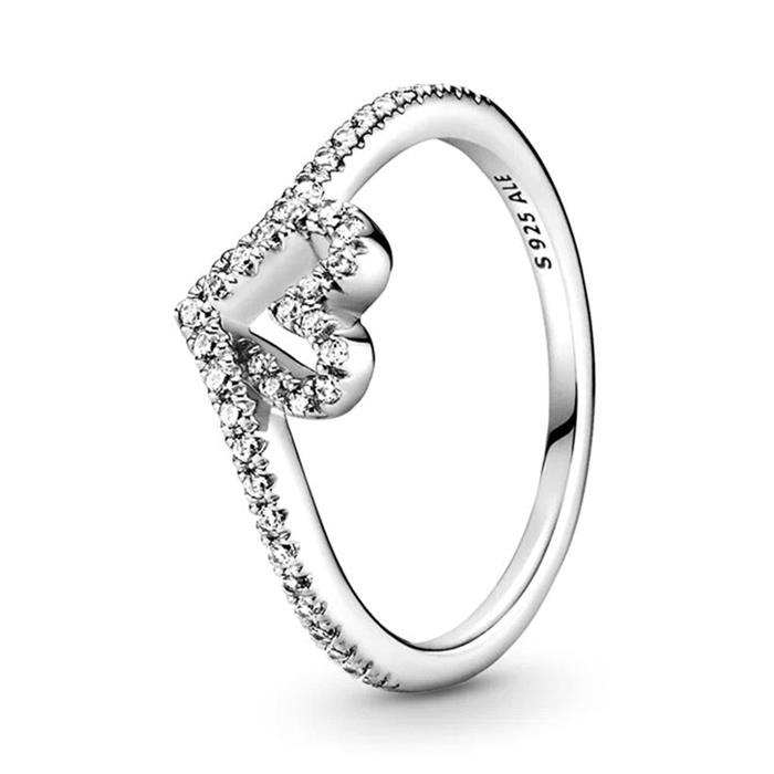 Wishbone ring for ladies in 925 sterling silver with zirconia