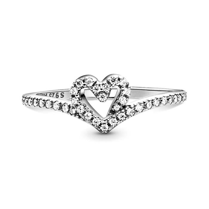 Wishbone Ring für Damen aus 925er Silber mit Zirkonia