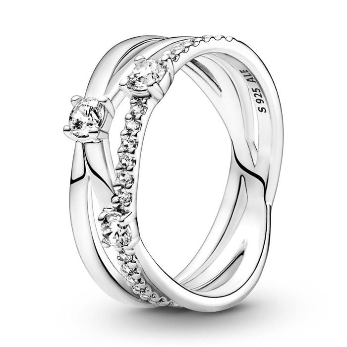 Sterling silver triple ring with zirconia for ladies