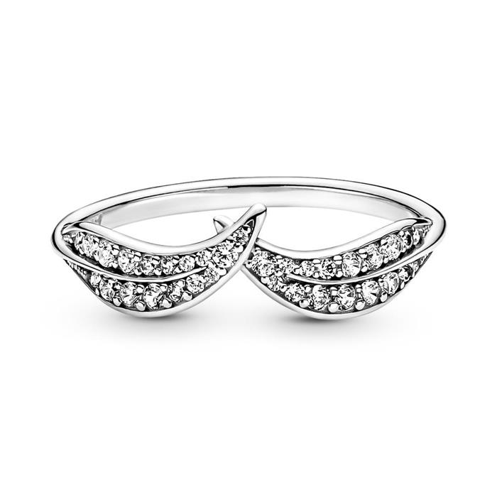 Ladies ring leaves in sterling silver with cubic zirconia