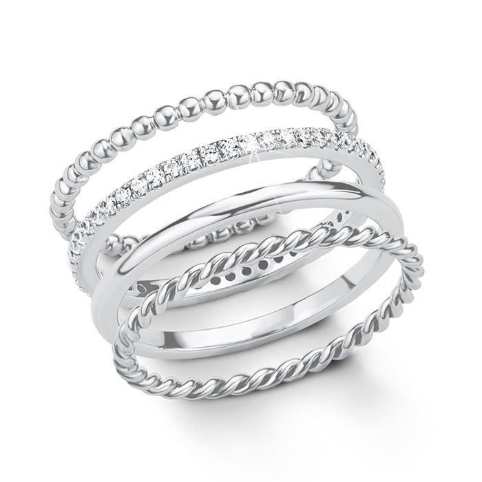 Ring set for ladies in 925 silver with zirconia