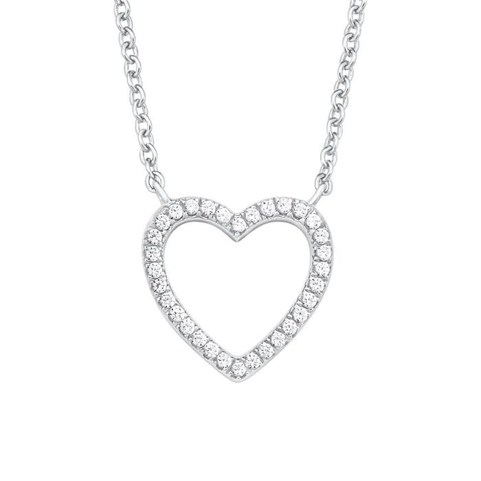 Ladies Heart Chain Necklace In Sterling Silver With Zirconia