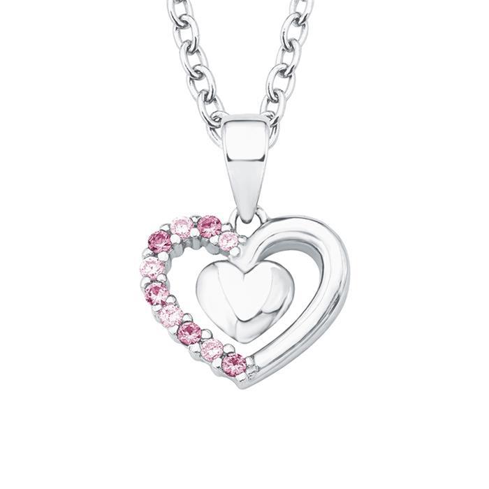 Children's chain hearts in sterling silver with zirconia