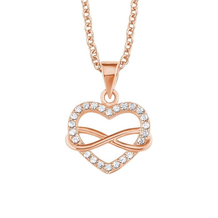 Cadena corazón e infinito de plata 925 para mujer, rosa