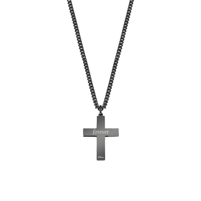Men's necklace cross in stainless steel, black-coated
