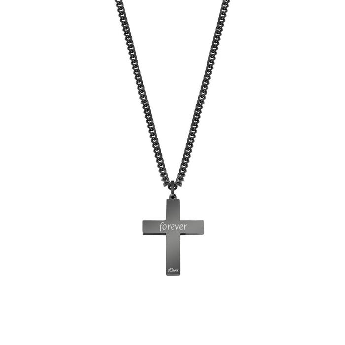 Cadena cruz de hombre en acero inoxidable, con baño negro