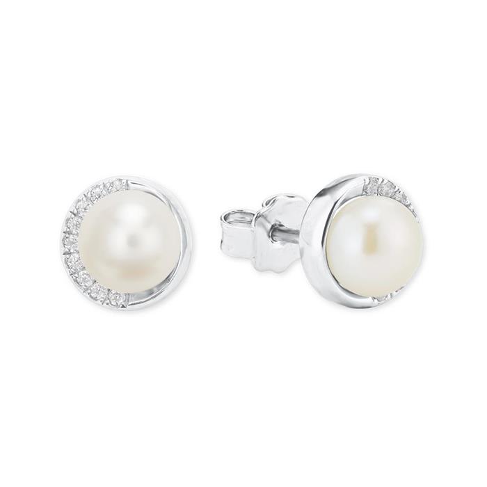 925 silver stud earrings for ladies with pearls, zirconia