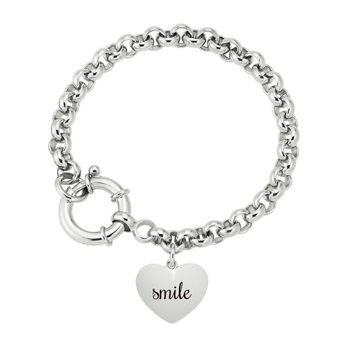 Engraving Heart Bracelet For Ladies Made Of 925 Silver Zirconia