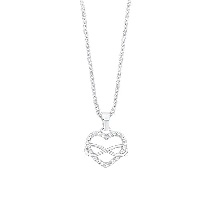 Ladies necklace infinity sterling silver heart, zirconia