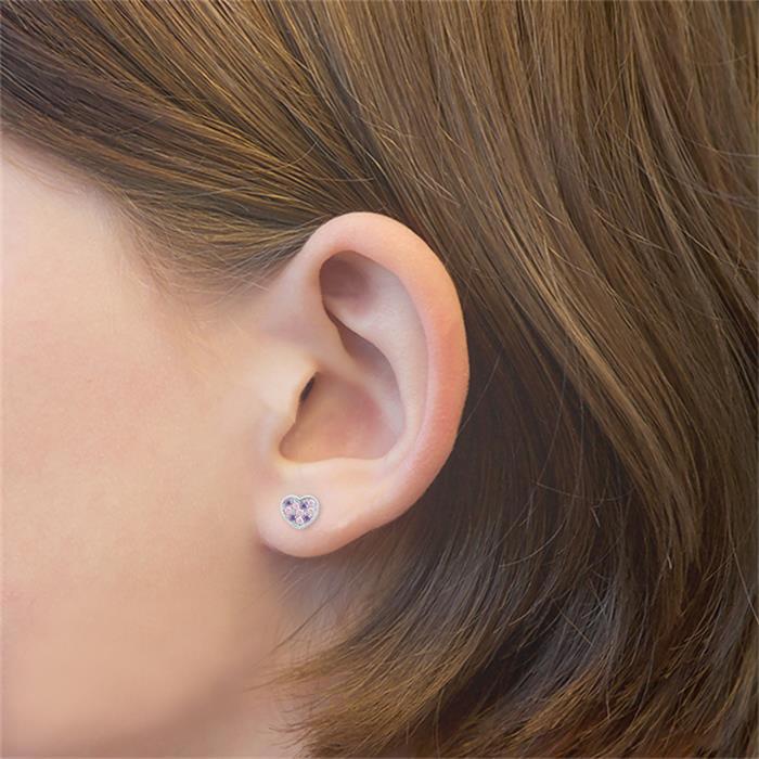 Heart stud earrings for girls in sterling silver zirconia