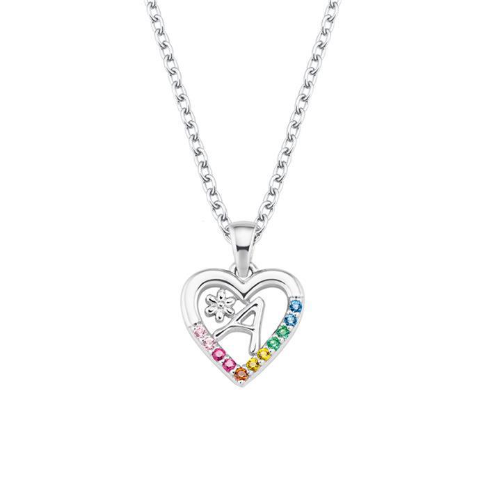 Girls heart chain necklace in sterling silver with zirconia