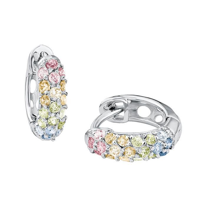 Girls' creoles in 925 silver with zirconia, colorful
