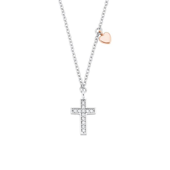 Girls necklace cross and heart in 925 silver