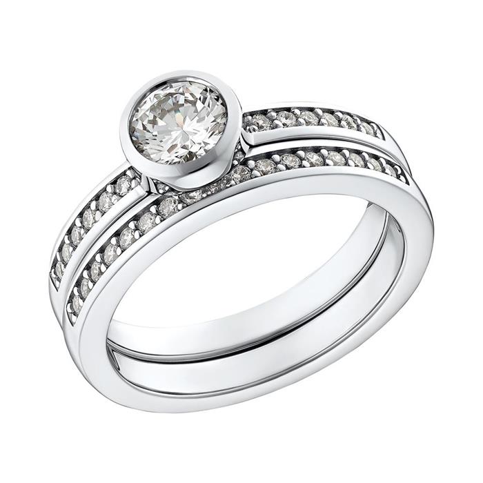 Ladies' Ring Set In Sterling Silver With Cubic Zirconia