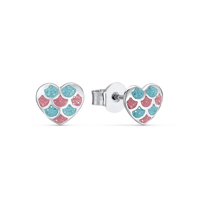 Stud earrings hearts for girls in 925 silver, enamel