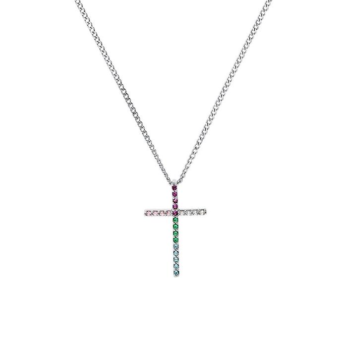 925 Silver Necklace Cross Rainbow For Girls