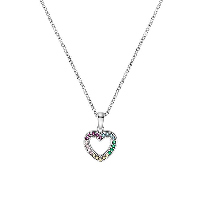 925 sterling zilveren meisjesketting hart, Zirkonia, gekleurd