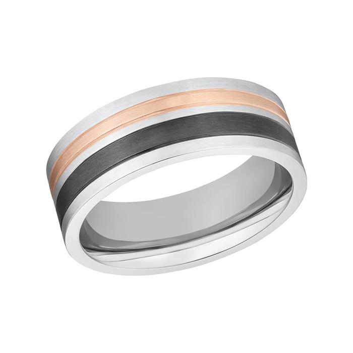 Anillo para hombre en acero inoxidable, tricolor, grabable