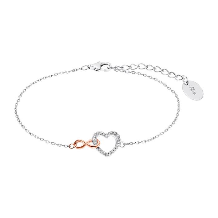 Bracelet in 925 silver with heart, infinity, IP rosé