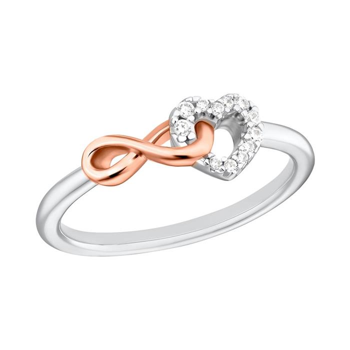 Ring für Damen aus 925er Silber mit Herz, Infinity