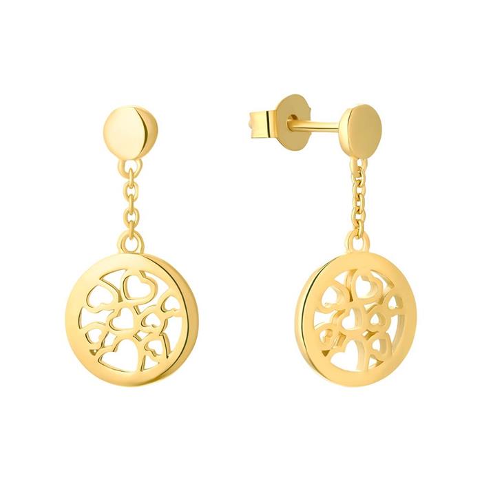 Stud earrings heart for ladies in 925 silver, IP gold