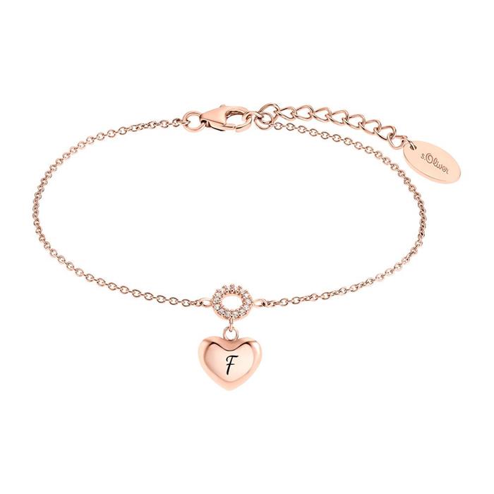 Pulsera grabado coraz&#xF3;n con circonita de plata 925, rosa