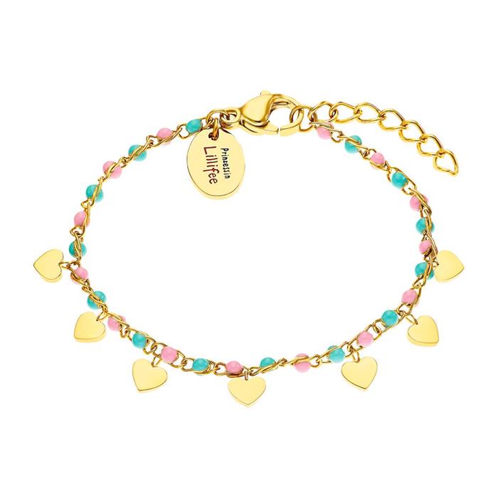 Pulsera de acero con colgante corazón, oro IP