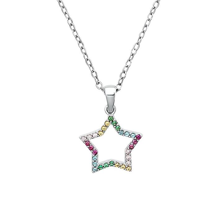 Girls Necklace Star In 925 Silver With Colorful Zirconia