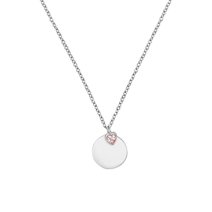 Gegraveerde ketting voor meisjes in 925 sterling zilver met Zirkonia, hart