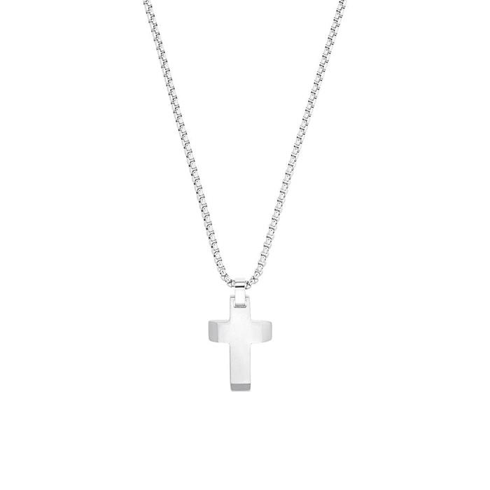 Stainless steel cross necklace for men, engravable