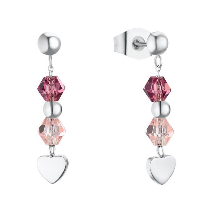Girl earrings heart in stainless steel and glass beads