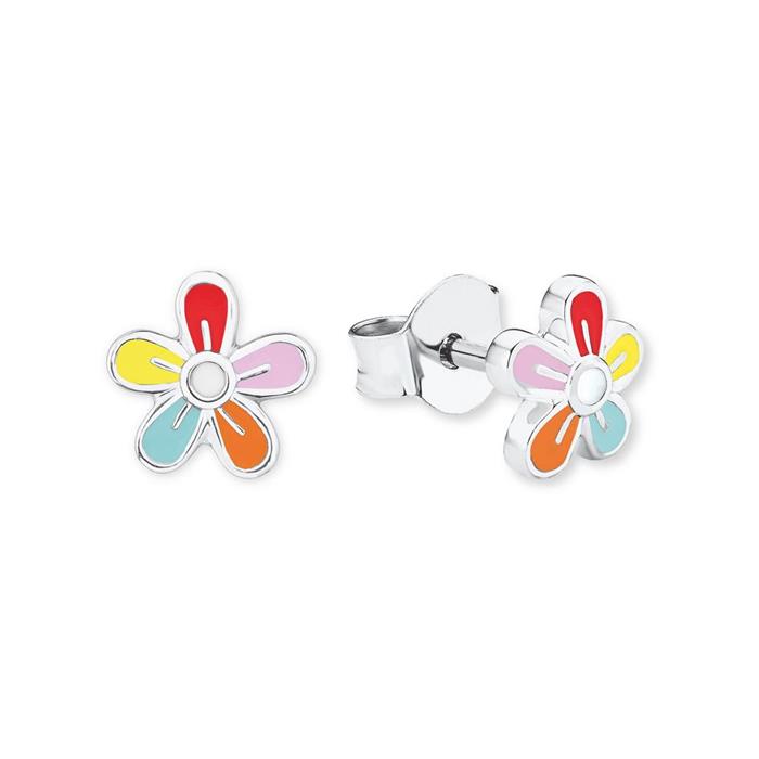 Stud earrings flower for girls in 925 silver, enamel
