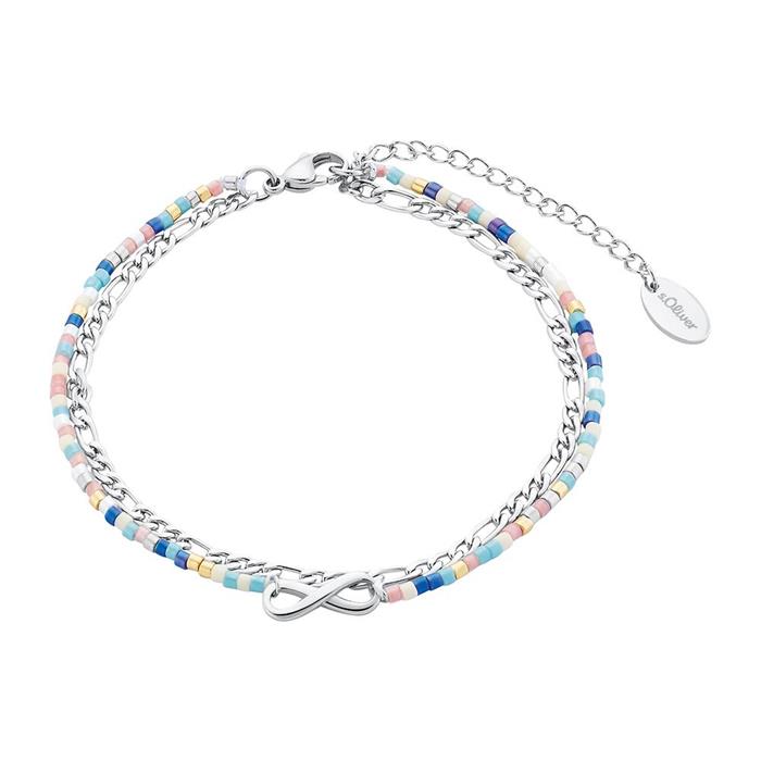 Stainless steel double row anklet with glass beads