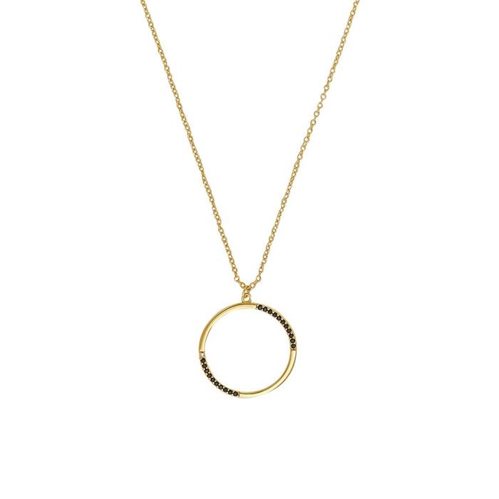 Ladies necklace circle in 925 silver, zirconia, IP gold