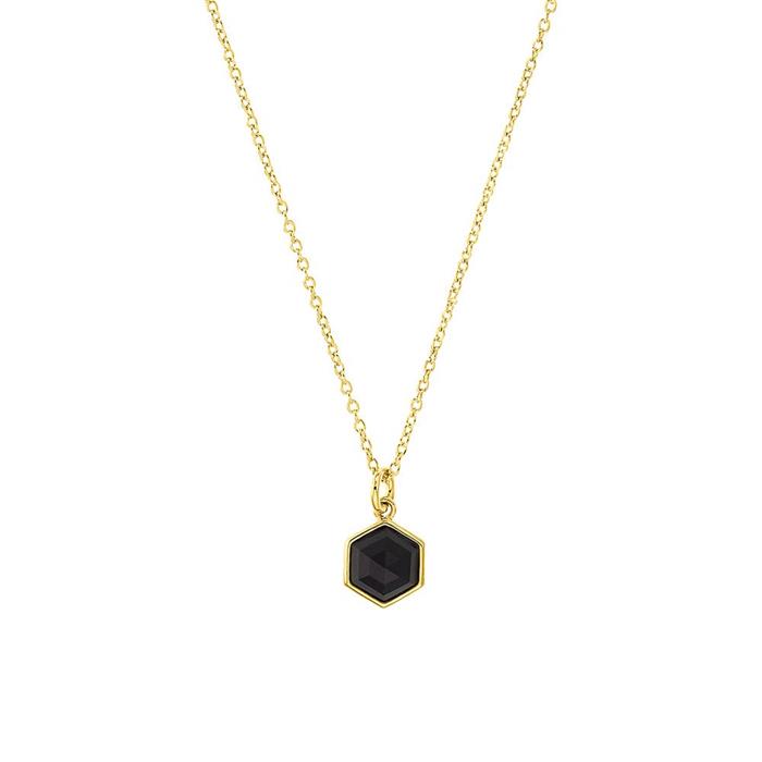Hexagon necklace in 925 silver with cubic zirconia, IP gold