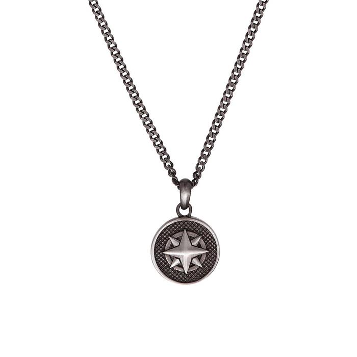 Men's stainless steel compass engraved necklace, IP Gun