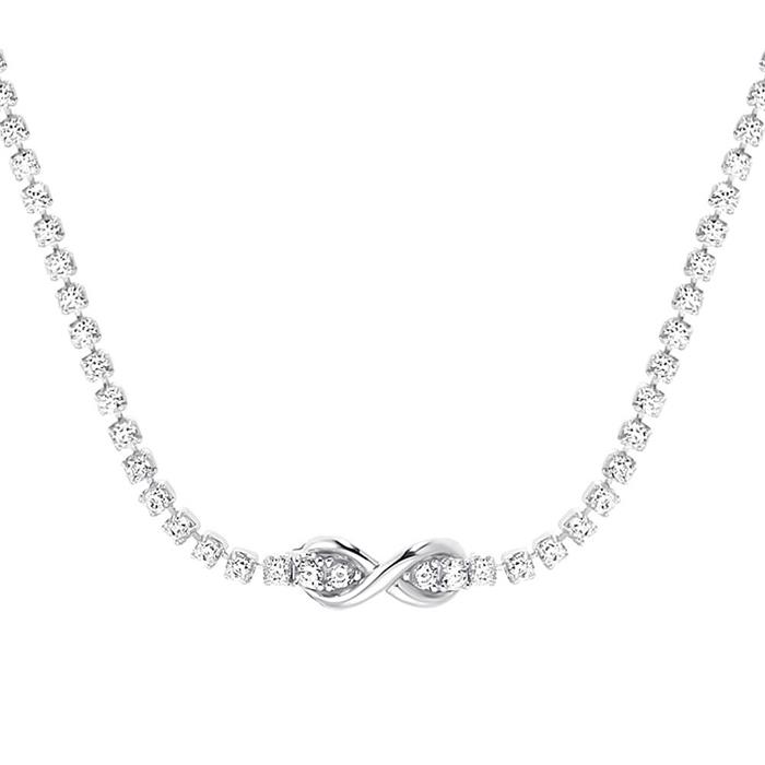 Ladies sterling silver infinity necklace with cubic zirconia
