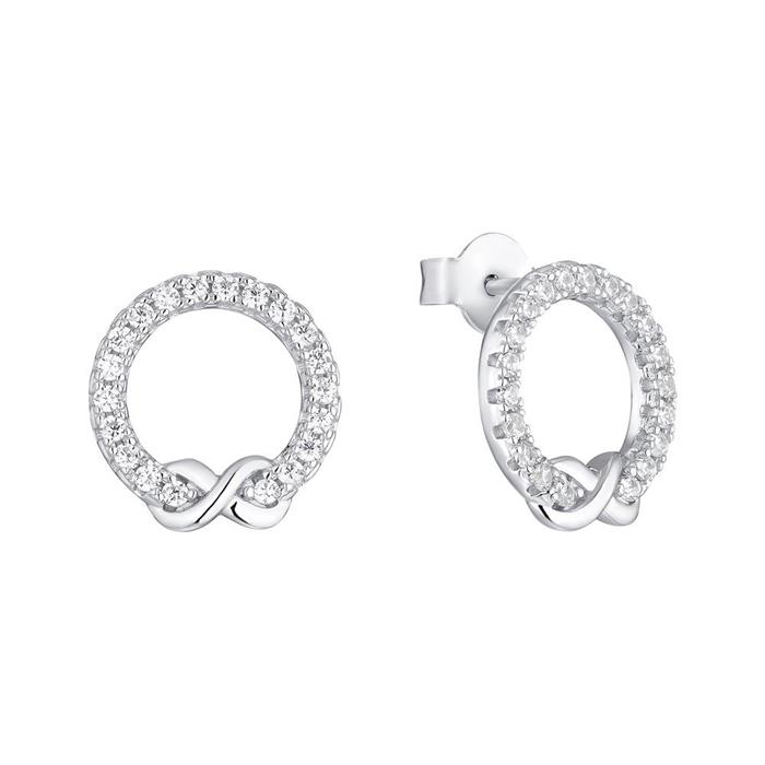 Infinity circle stud earrings in 925s silver with cubic zirconia