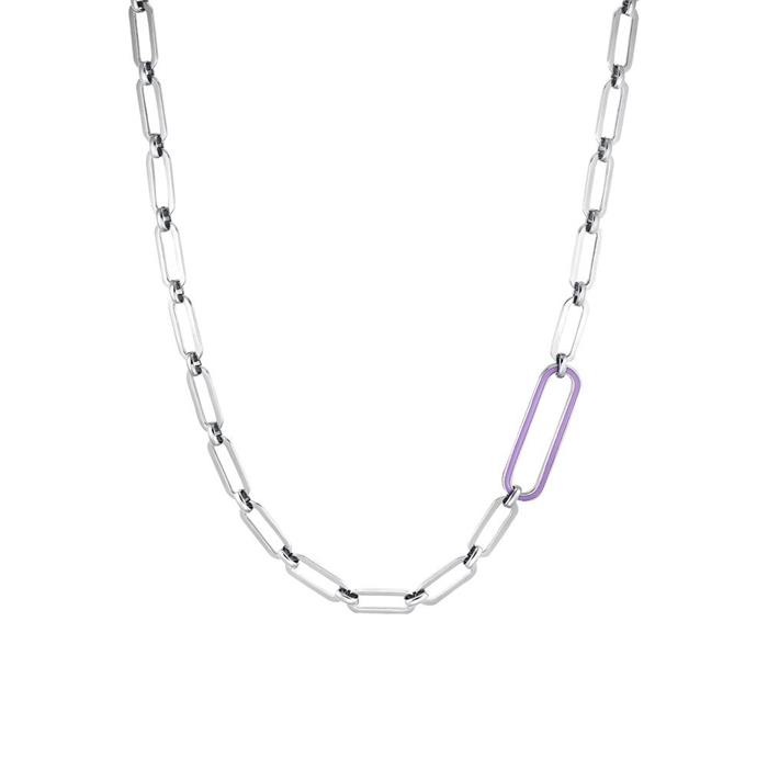 Ladies stainless steel necklace with purple enamel