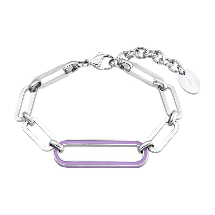 Ladies stainless steel bracelet with purple enamel