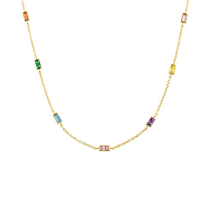 Necklace rainbow in 925 sterling silver, IP gold, zirconia