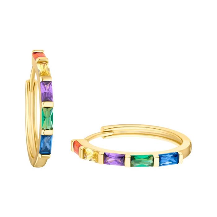 Ladies creoles in sterling silver, gold, zirconia, multicoloured