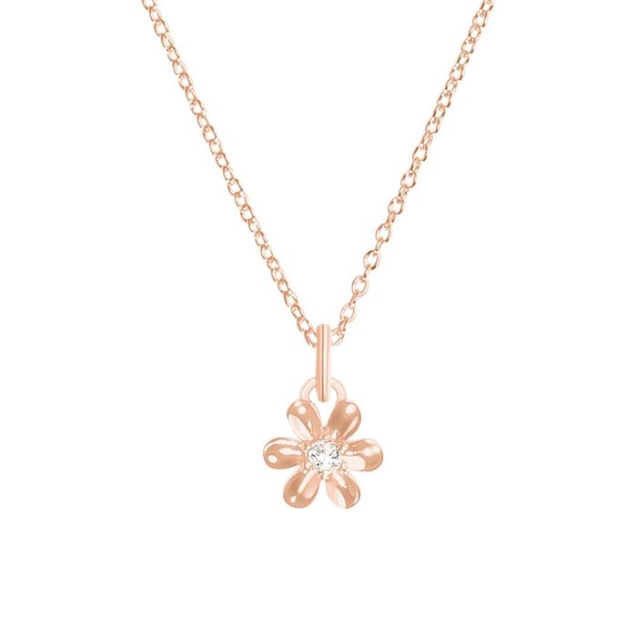 Flower necklace with zirconia in sterling silver, IP rose