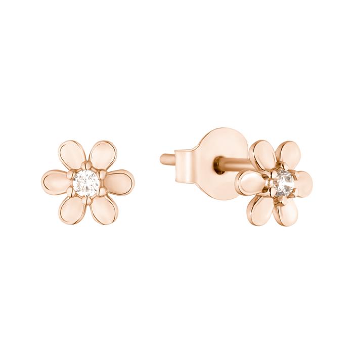 Ladies stud earrings flower in 925 silver, rose gold plated