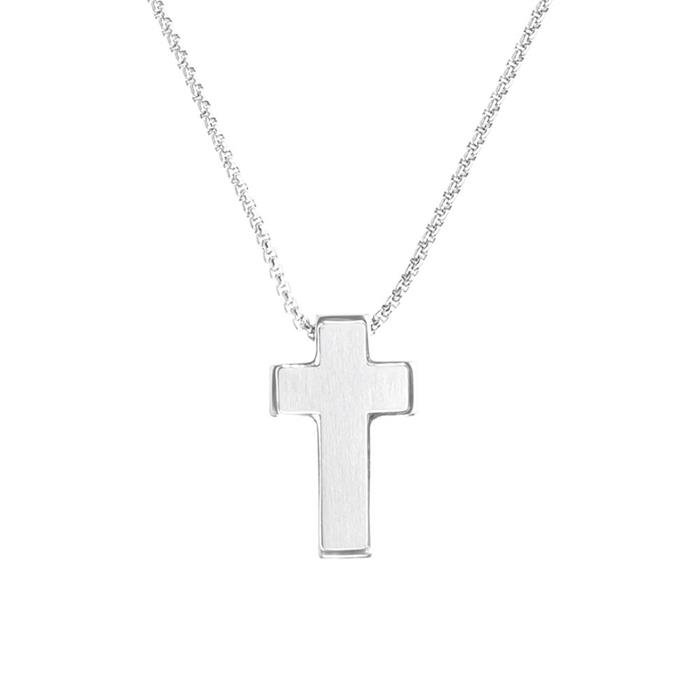 Engravable stainless steel necklace with cross pendant for boys