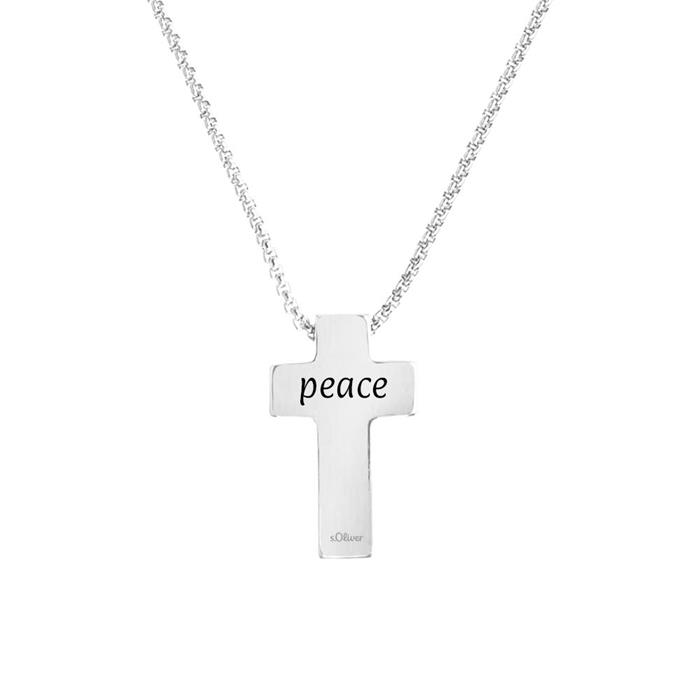 Engravable stainless steel necklace with cross pendant for boys